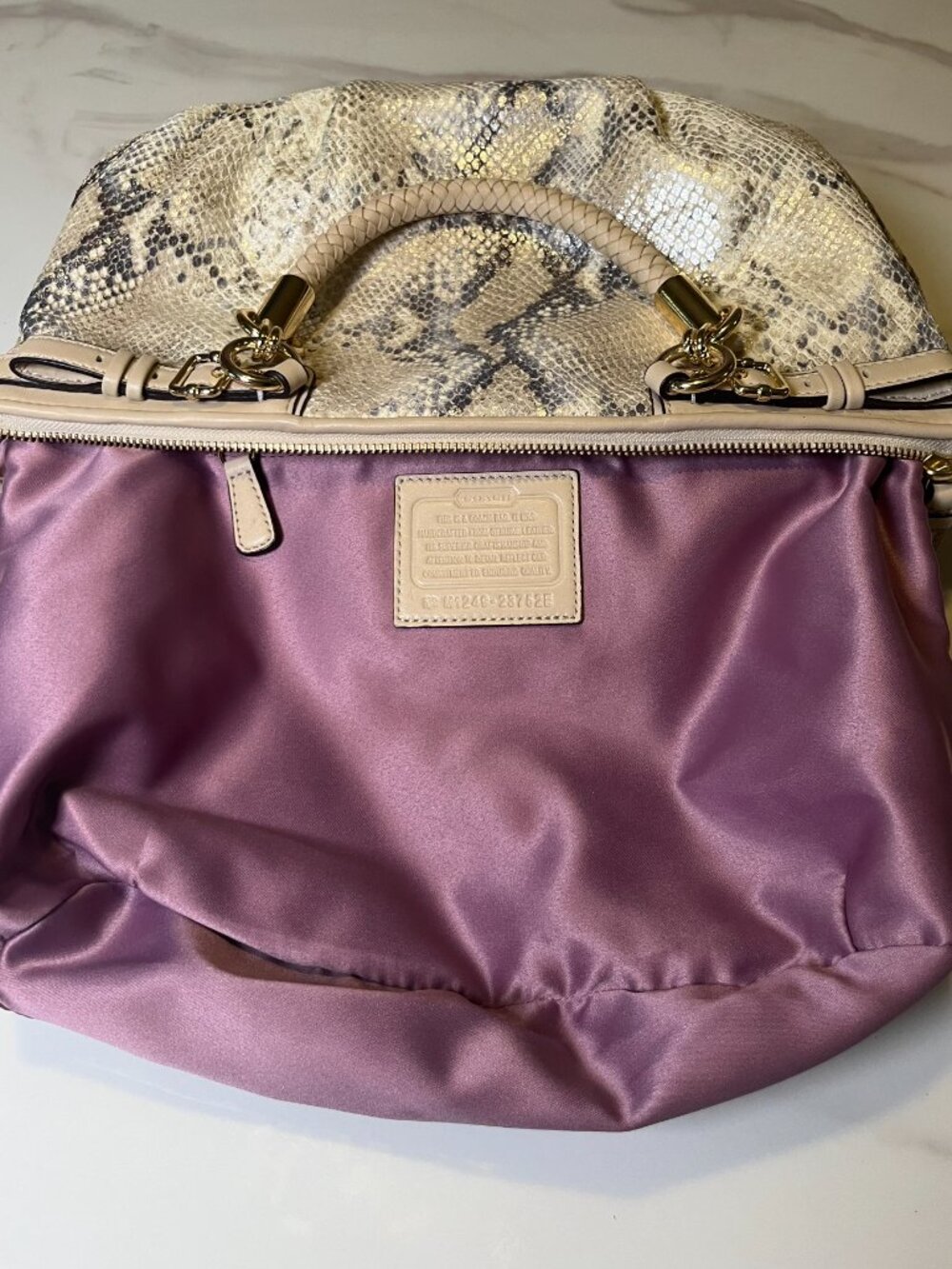 Coach Madison Lindsey Metallic Python Snakeskin Satchel Ivory + COA - Picture 14 of 16
